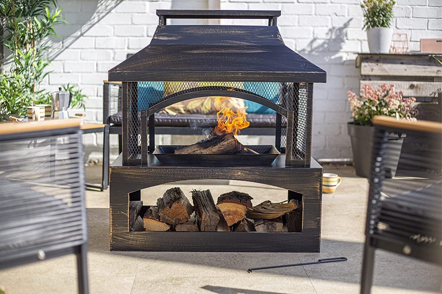 Corten steel garden fireplace wood burning outdoor fire pit