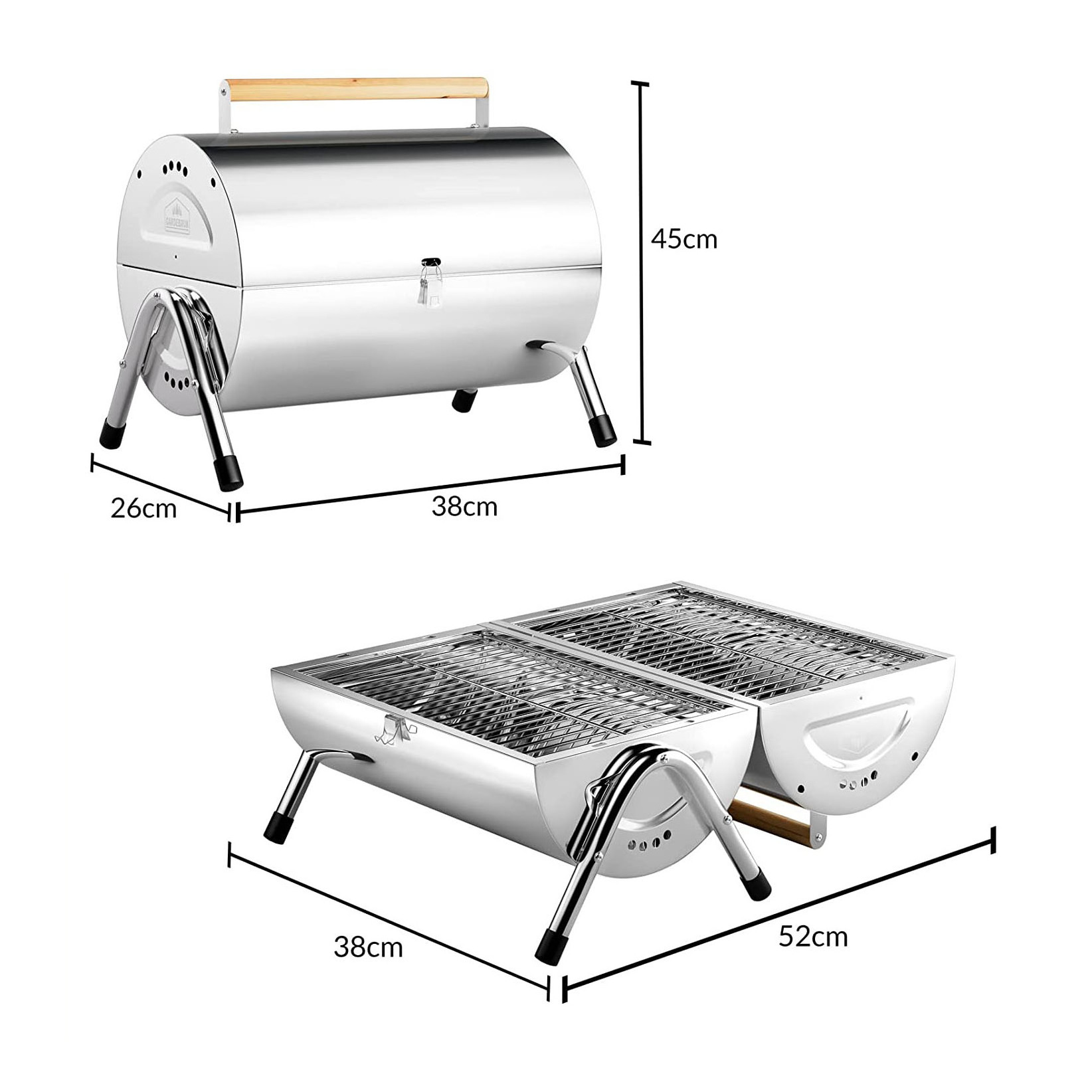 Outdoor Charcoal Stainless Steel Barrel Smoker Portable BBQ