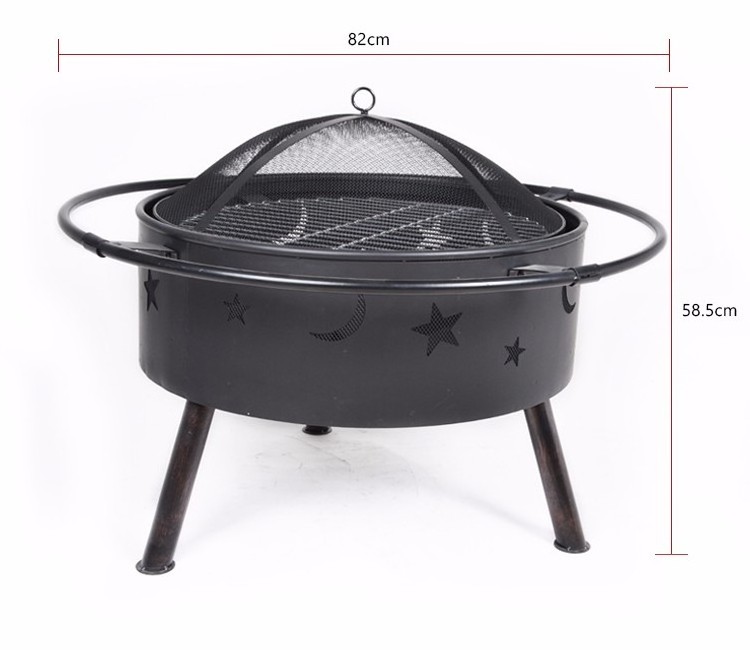 Steel Round Wood Burning Fire Pit Outdoor Heater with Cooking Grill