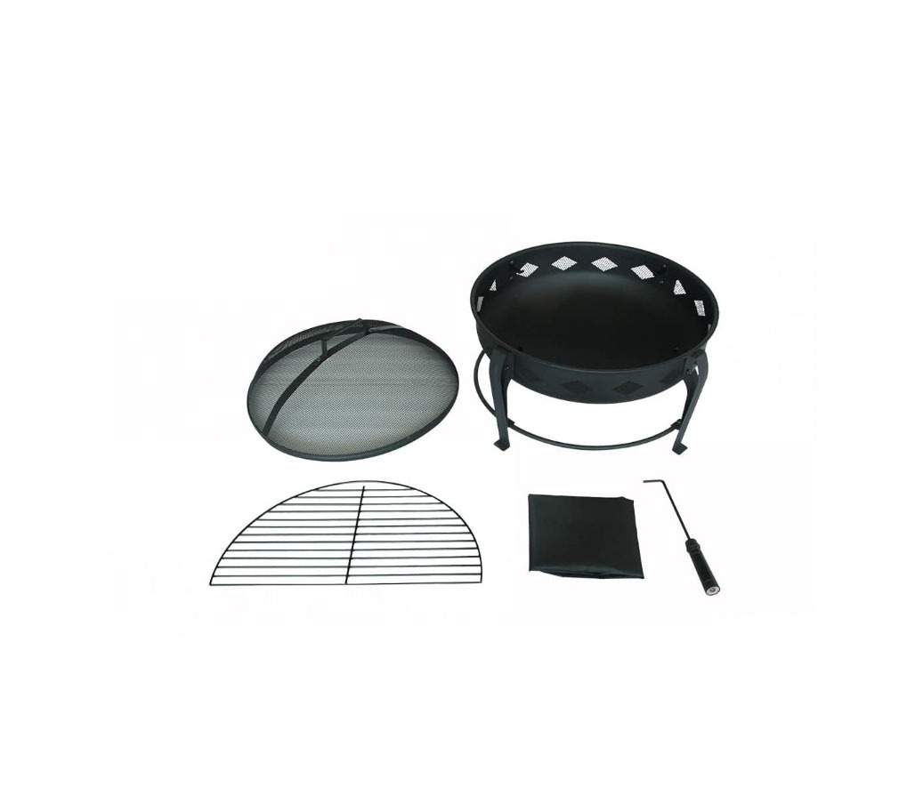 Black Round Firepit  Outside BBQ Grilling  Outdoor Picnic Fire Pit