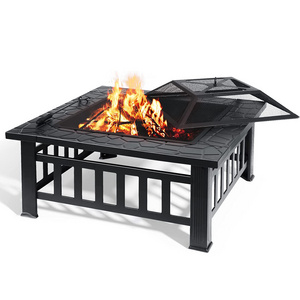 32" Outdoor Square Metal Firepit Backyard Patio Garden Stove Fire Pit