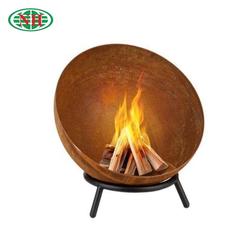 BSCI factory wood burning patio heater garden hemisphere rusty fire pit outdoor