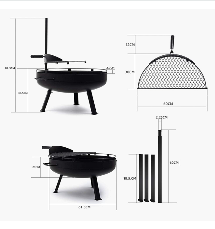 Outdoor  Fire Pit with Cooking Grill Adjustable Grill Fire Pit