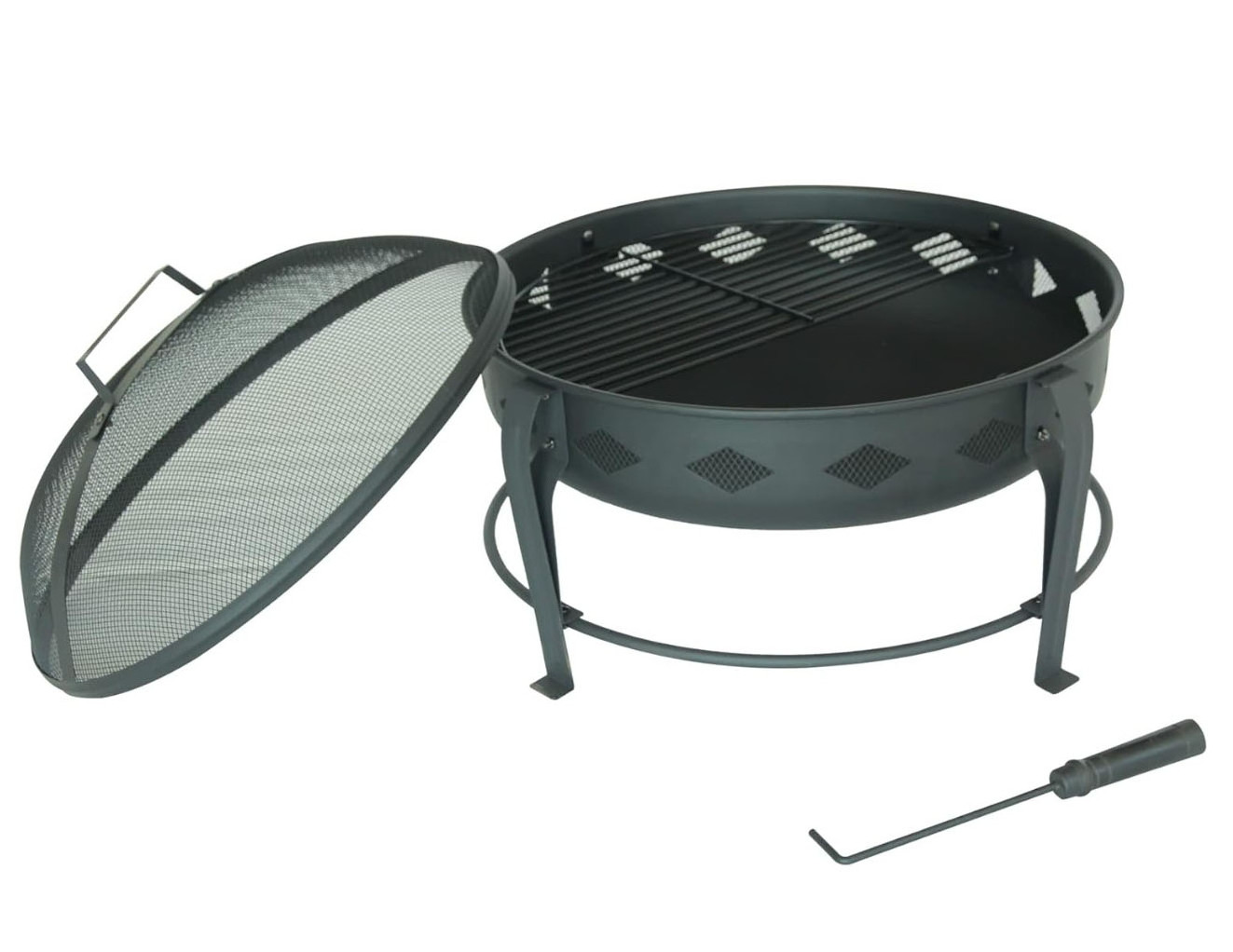 Black Round Firepit  Outside BBQ Grilling  Outdoor Picnic Fire Pit