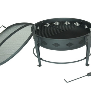 Black Round Firepit  Outside BBQ Grilling  Outdoor Picnic Fire Pit