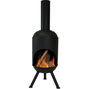 Black Chiminea Garden Treasure Fire Pit with long chimney