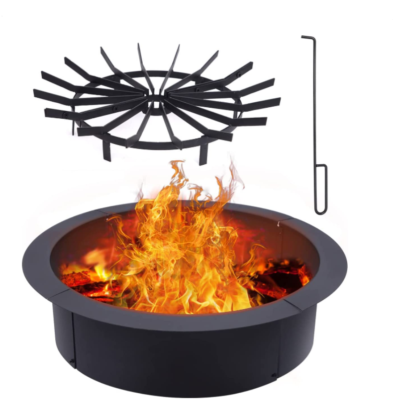 Firepit Insert with Poker fo Grate Outside Rack Heavy Duty Steel Fire Ring