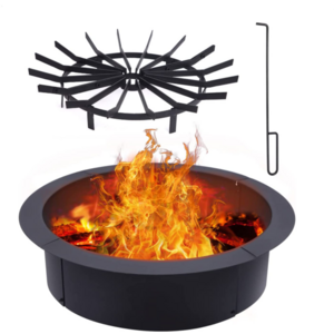 Firepit Insert with Poker fo Grate Outside Rack Heavy Duty Steel Fire Ring