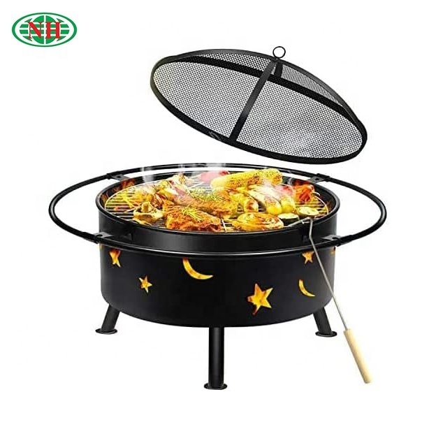 24inch Fireplace Wood Burning Patio Firepit Outdoor with waterproof cover and cooking grid