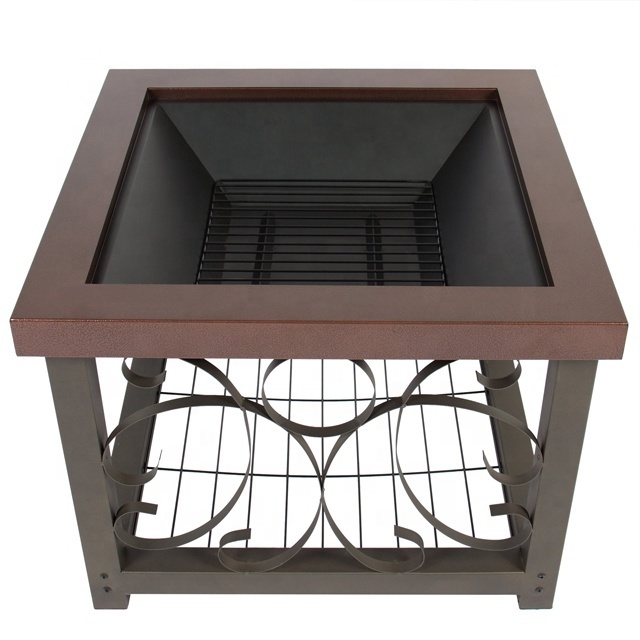 Garden Square Steel Wood Burning Fire Pit Table