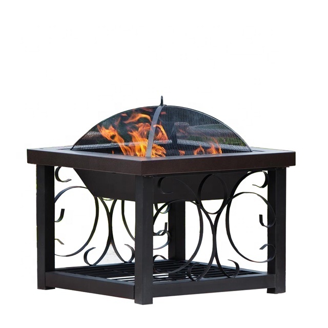 Garden Square Steel Wood Burning Fire Pit Table