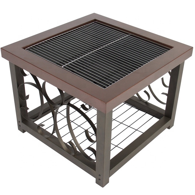 Garden Square Steel Wood Burning Fire Pit Table