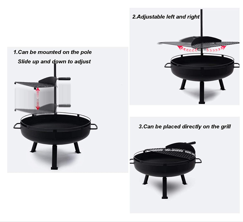 Outdoor  Fire Pit with Cooking Grill Adjustable Grill Fire Pit