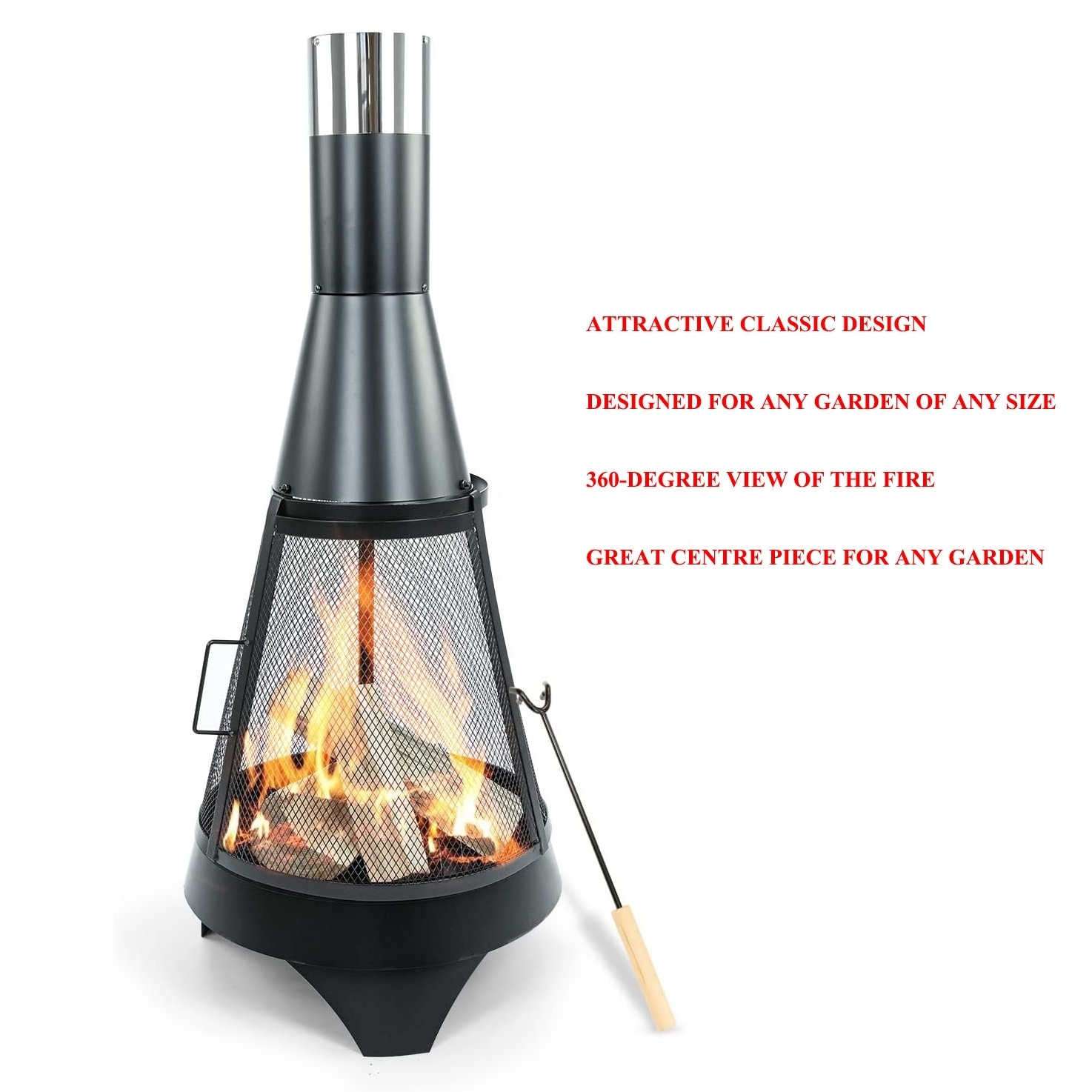 Outdoor Garden Extra Large Chimenea Black Patio Heater Fire Pit Burner