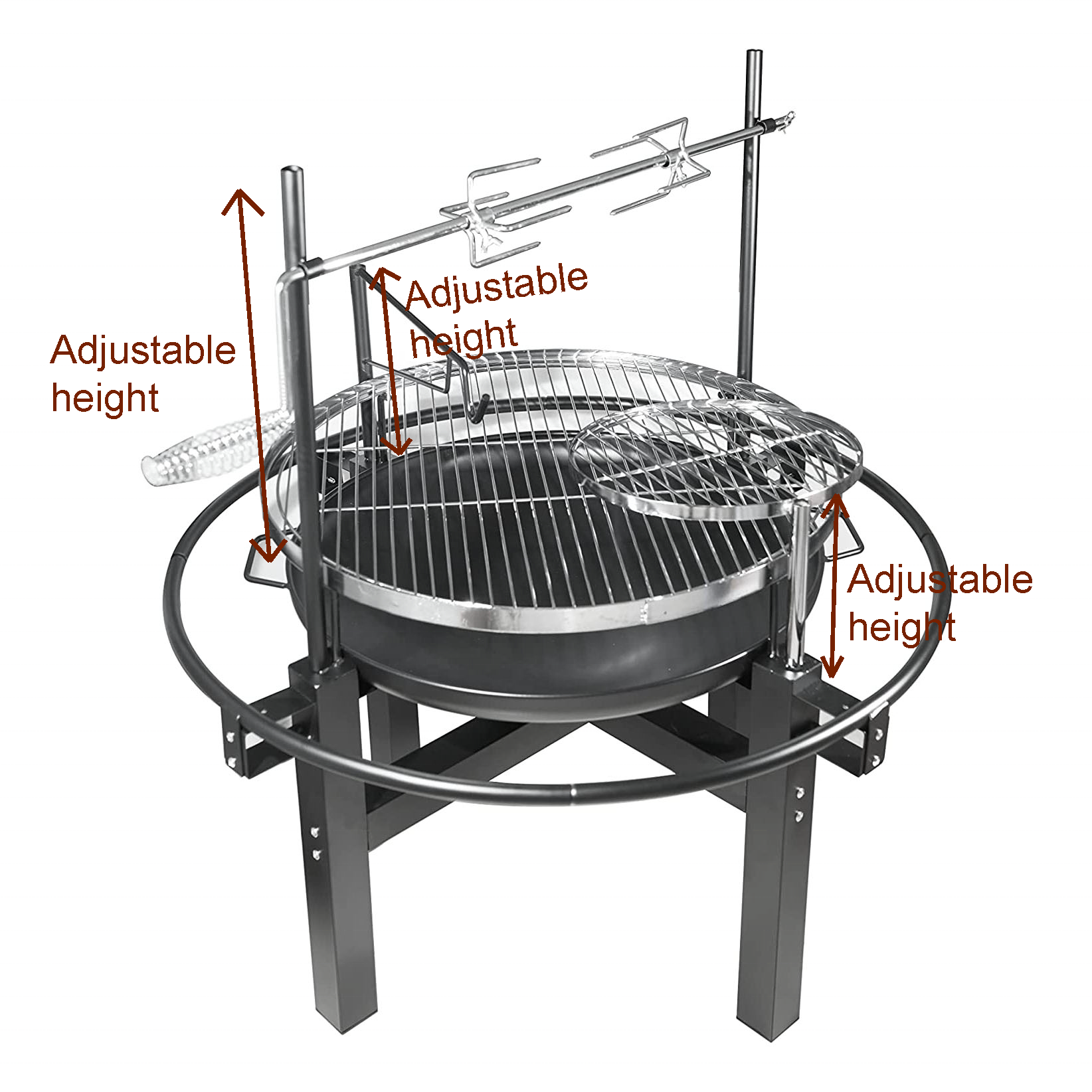 Outdoor Garden Adjustable Height Charcoal Rotisserie BBQ Grill