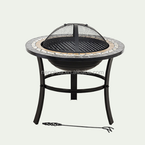 Mosaic Fire Pit with Barbecue Grill and Spark Lid Outdoor Table