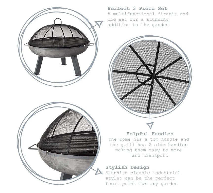 Large Classic Industrial Style Fire bowl Round Cast Iron Fire pit