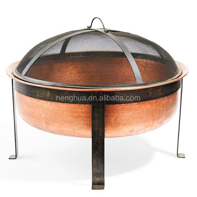 Iron Copper Bowl Fire Pit With Black Stand