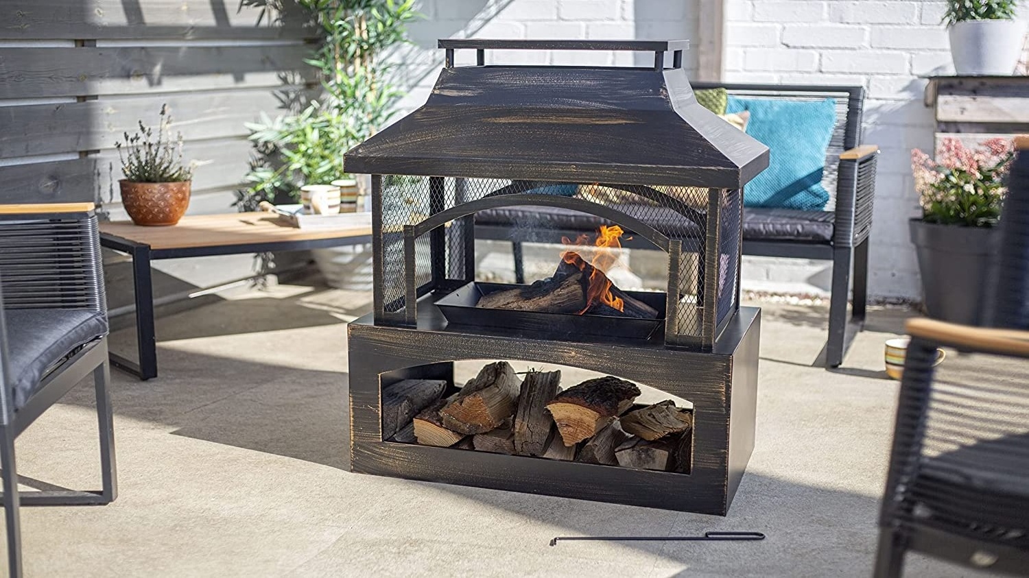 Corten steel garden fireplace wood burning outdoor fire pit