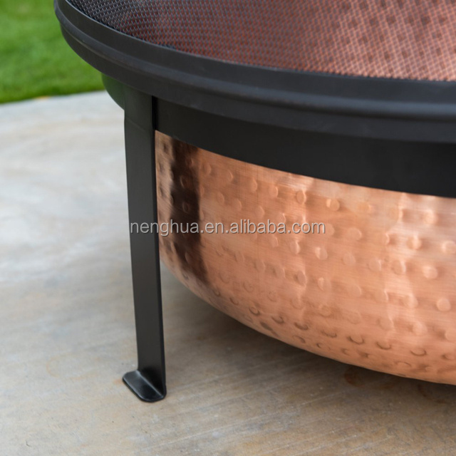 Iron Copper Bowl Fire Pit With Black Stand