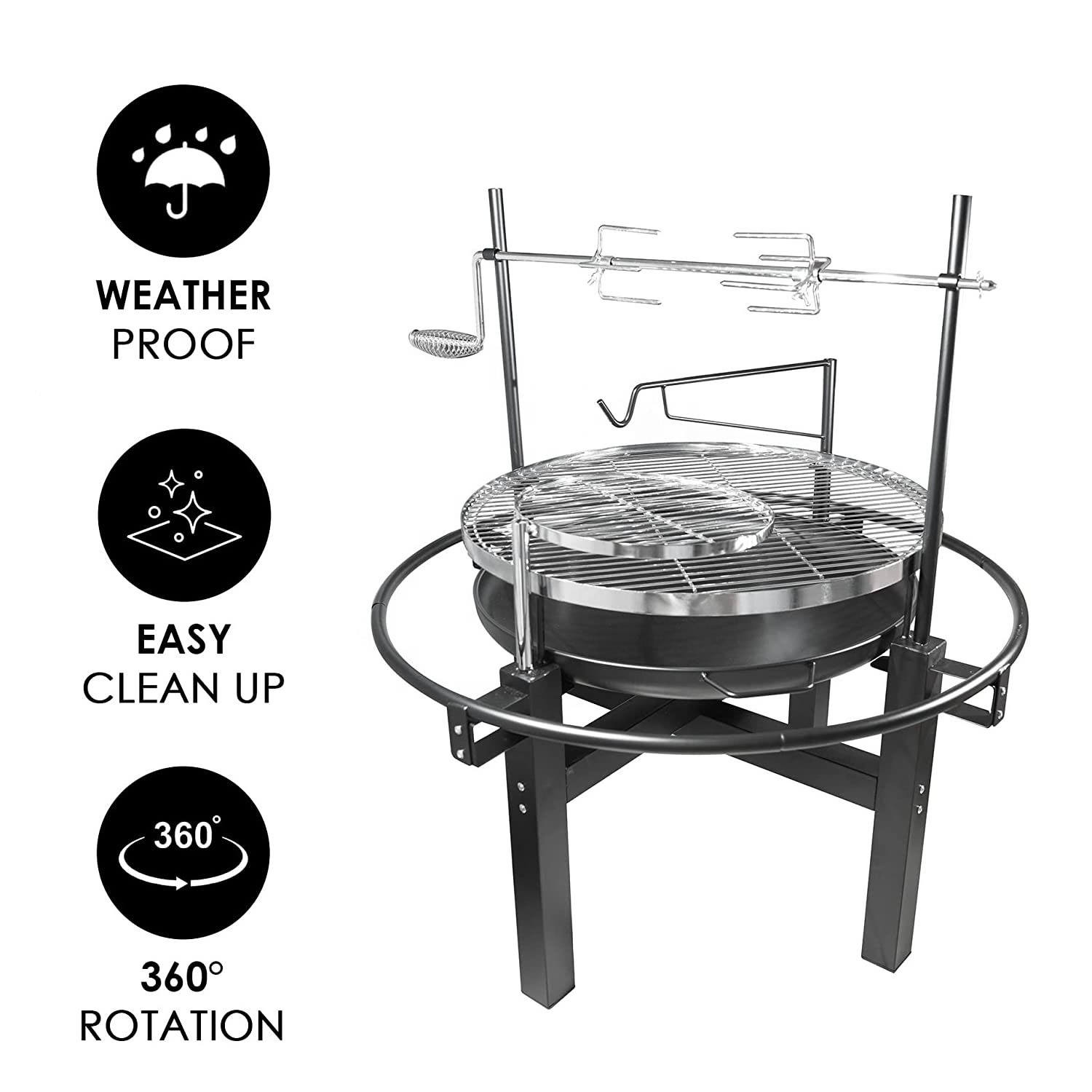 Outdoor Garden Adjustable Height Charcoal Rotisserie BBQ Grill