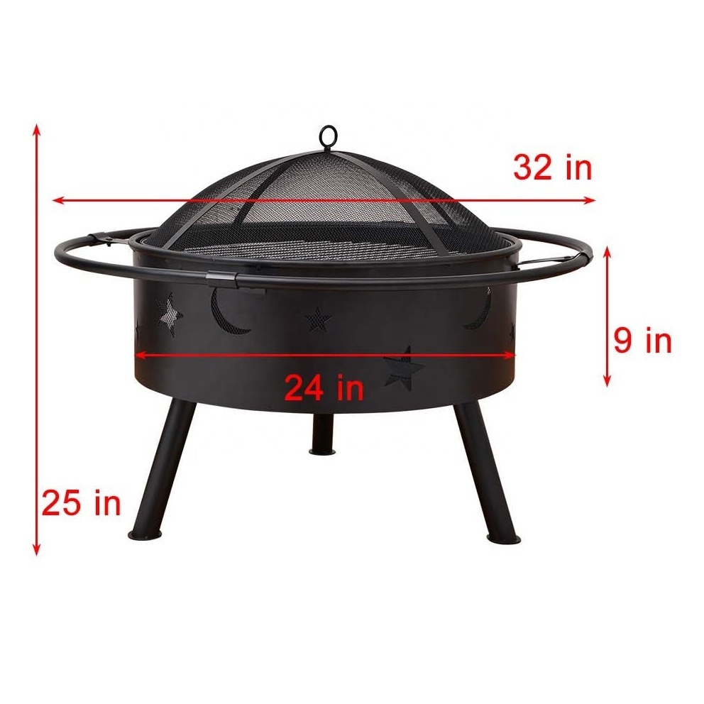 24inch Fireplace Wood Burning Patio Firepit Outdoor with waterproof cover and cooking grid