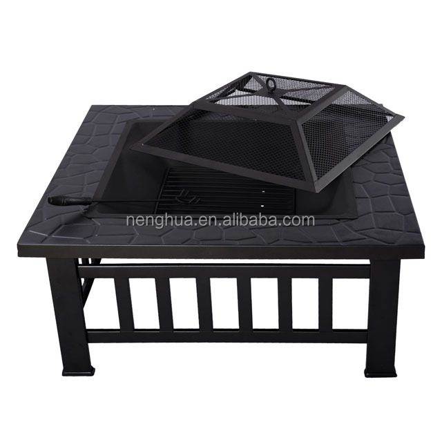 Multifunctional Brazier Outdoor Firepit Heater Square Metal Firepit