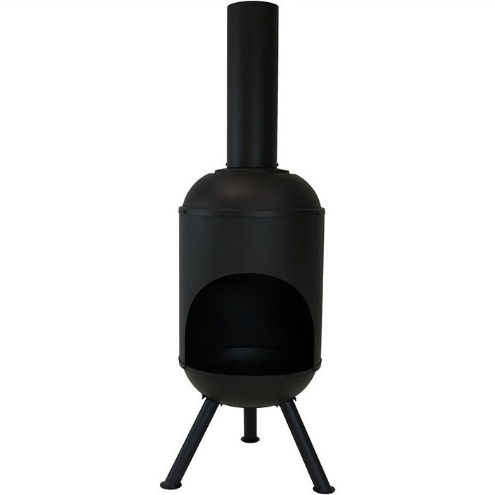 Black Chiminea Garden Treasure Fire Pit with long chimney