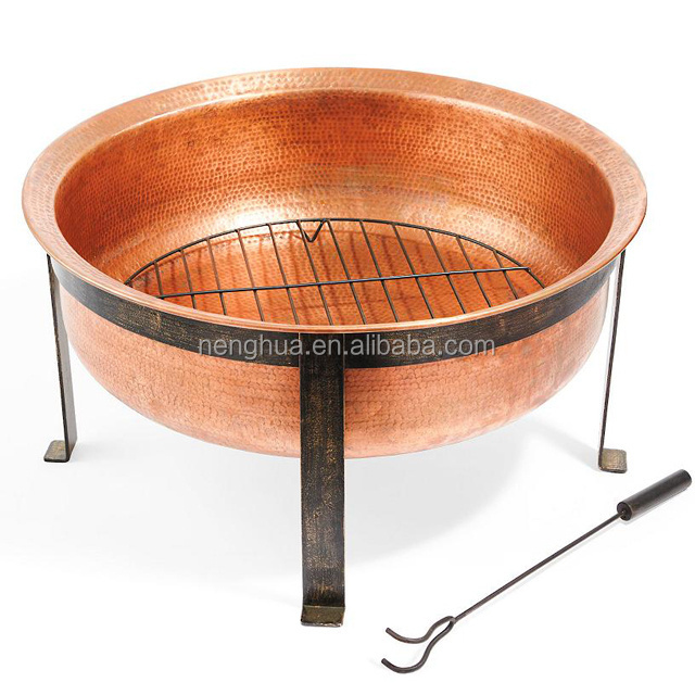 Iron Copper Bowl Fire Pit With Black Stand