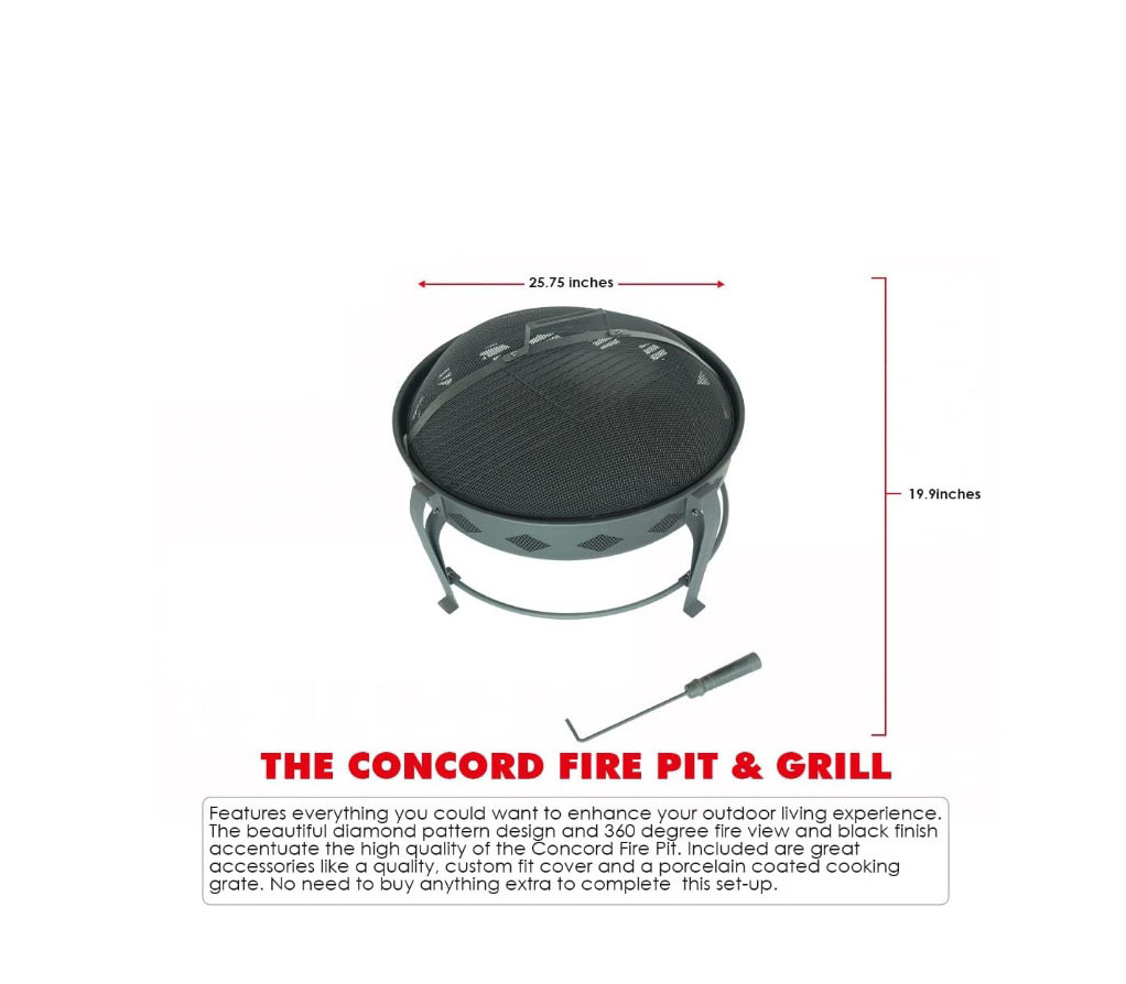 Black Round Firepit  Outside BBQ Grilling  Outdoor Picnic Fire Pit