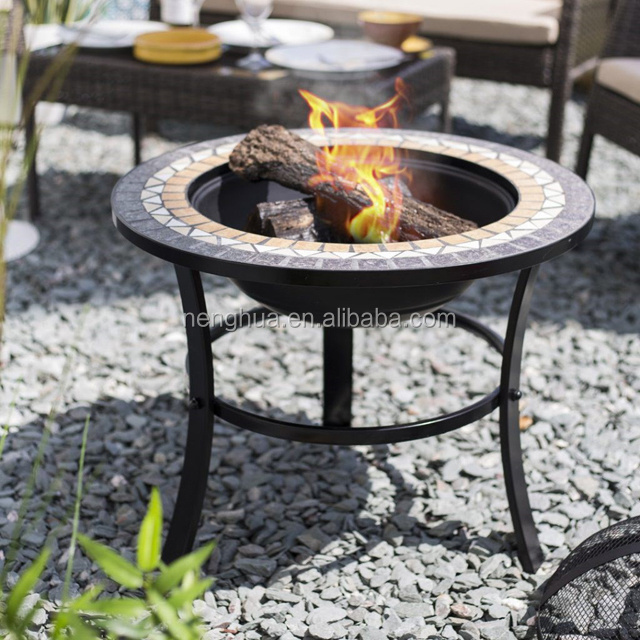 Mosaic Fire Pit with Barbecue Grill and Spark Lid Outdoor Table