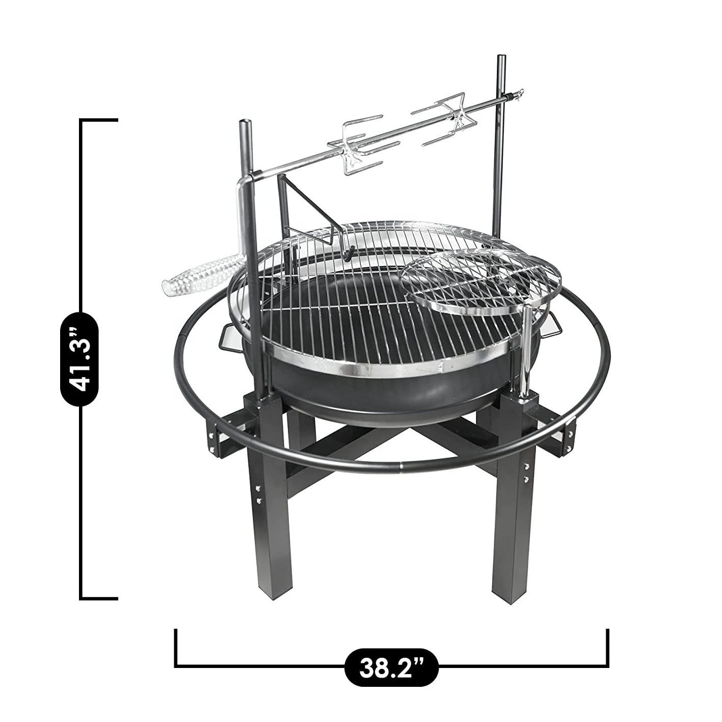 Outdoor Garden Adjustable Height Charcoal Rotisserie BBQ Grill