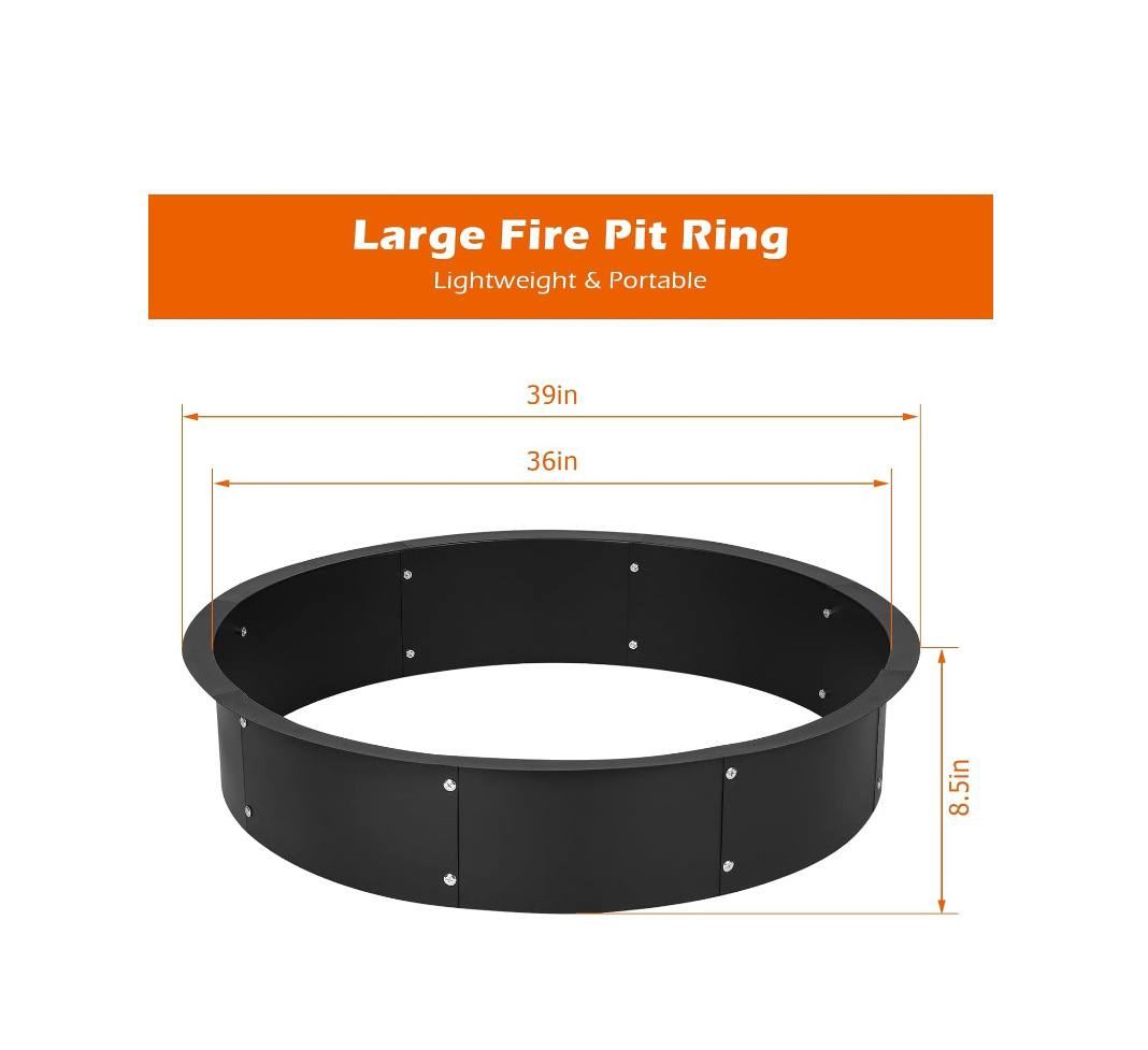 Black  Camping Charcoal Fire Bowl Outdoor  Fire Pit Yard Fire Ring