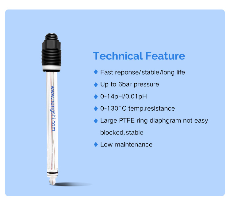 Since 1996 Nengshi factory ISO9001 high accuracy online industria pH probe pH electrode pH sensor