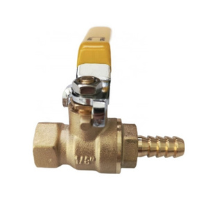 1/8" NPT x 5/16" Barb  Brass Gas Ball Valve with Yellow Steel Handle