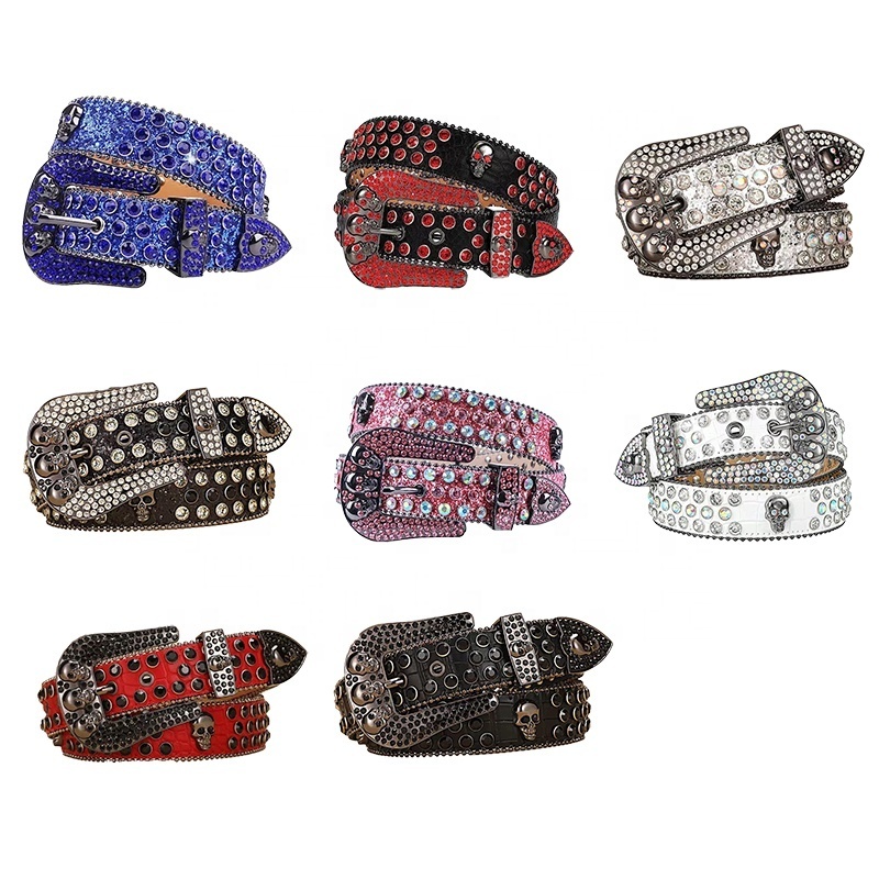 New Custom Designer luxury crystal Rhinestone Belts Men Women unisex Western Rivets Cowboy bb simon 1-1.5 Inch Wide belts