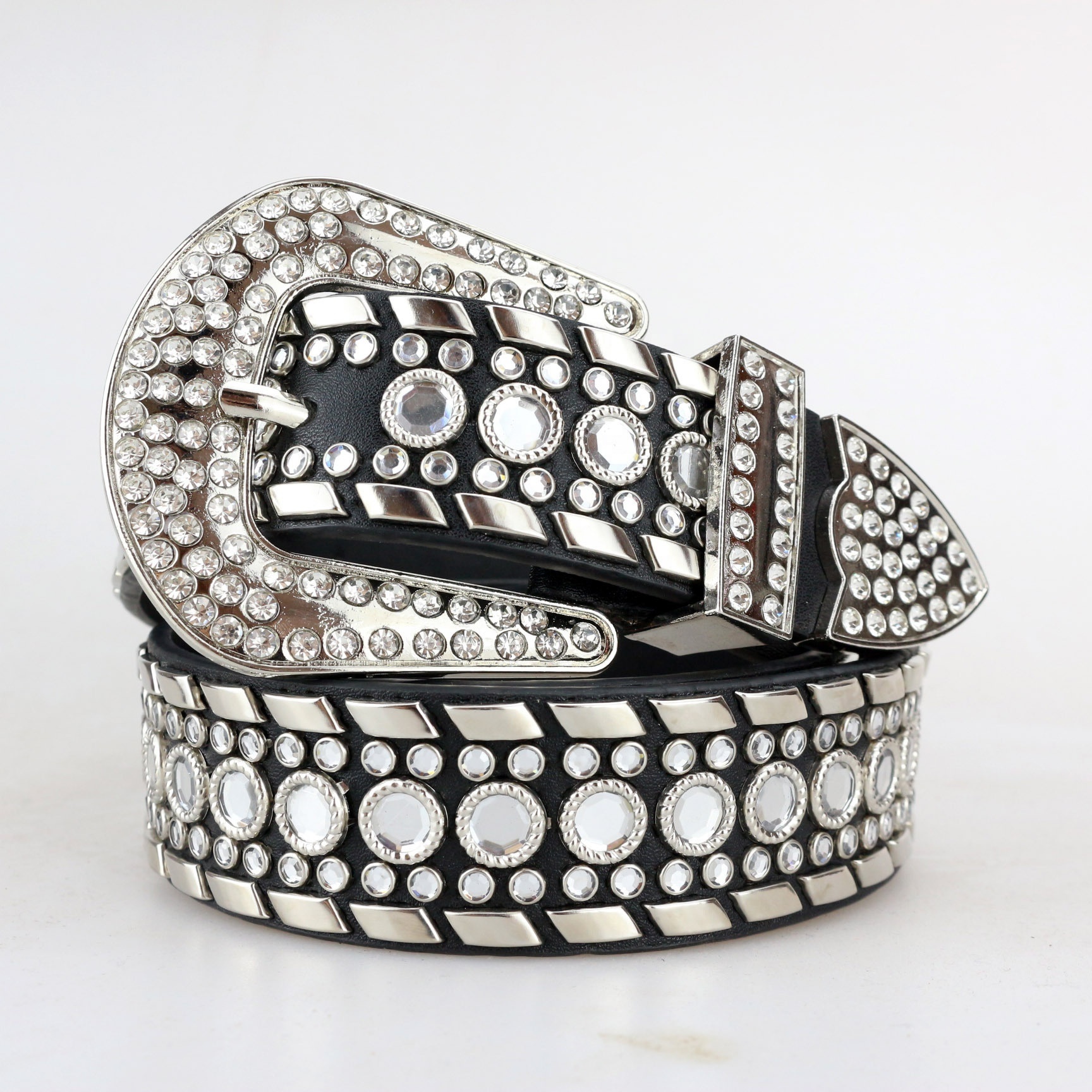 Bb Simon Western Fashion Designer Diamond Studded Leather Belt men women Cowboy Rhinestone Western Belt