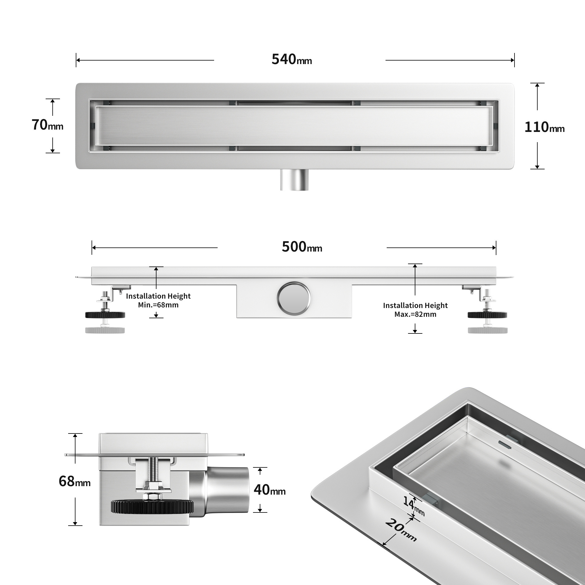 Neodrain New Design Bathroom Stainless Steel Drains/Stainless Steel Outdoor/Indoor Floor Trap Drains Linear Shower Drains With M