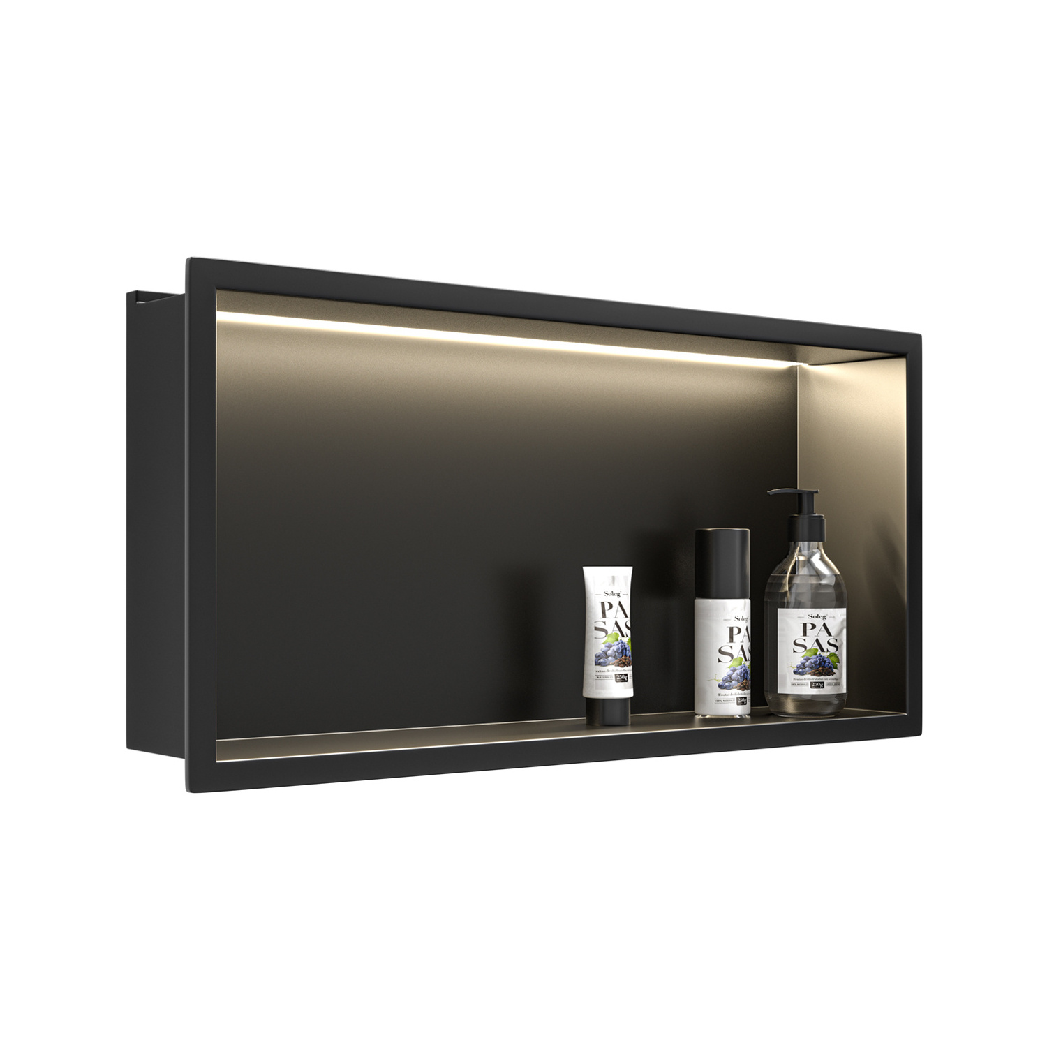 Beautiful Design Matte Black Shower Niches Stainless Steel Recessed Bathroom Wall Niche with Led Light