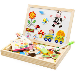 Interesting learning wooden 3d magnetic Puzzle White board Drawing Board sets educational toys for kids