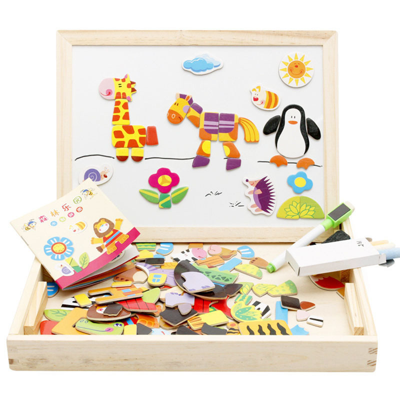 Interesting learning wooden 3d magnetic Puzzle White board Drawing Board sets educational toys for kids