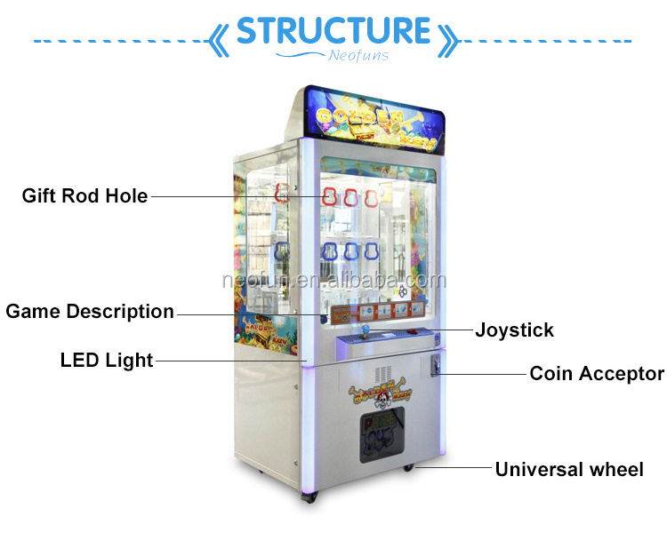 Golden key /cheap key master prize vending game machine coin operated arcade crane claw  prize games for sale