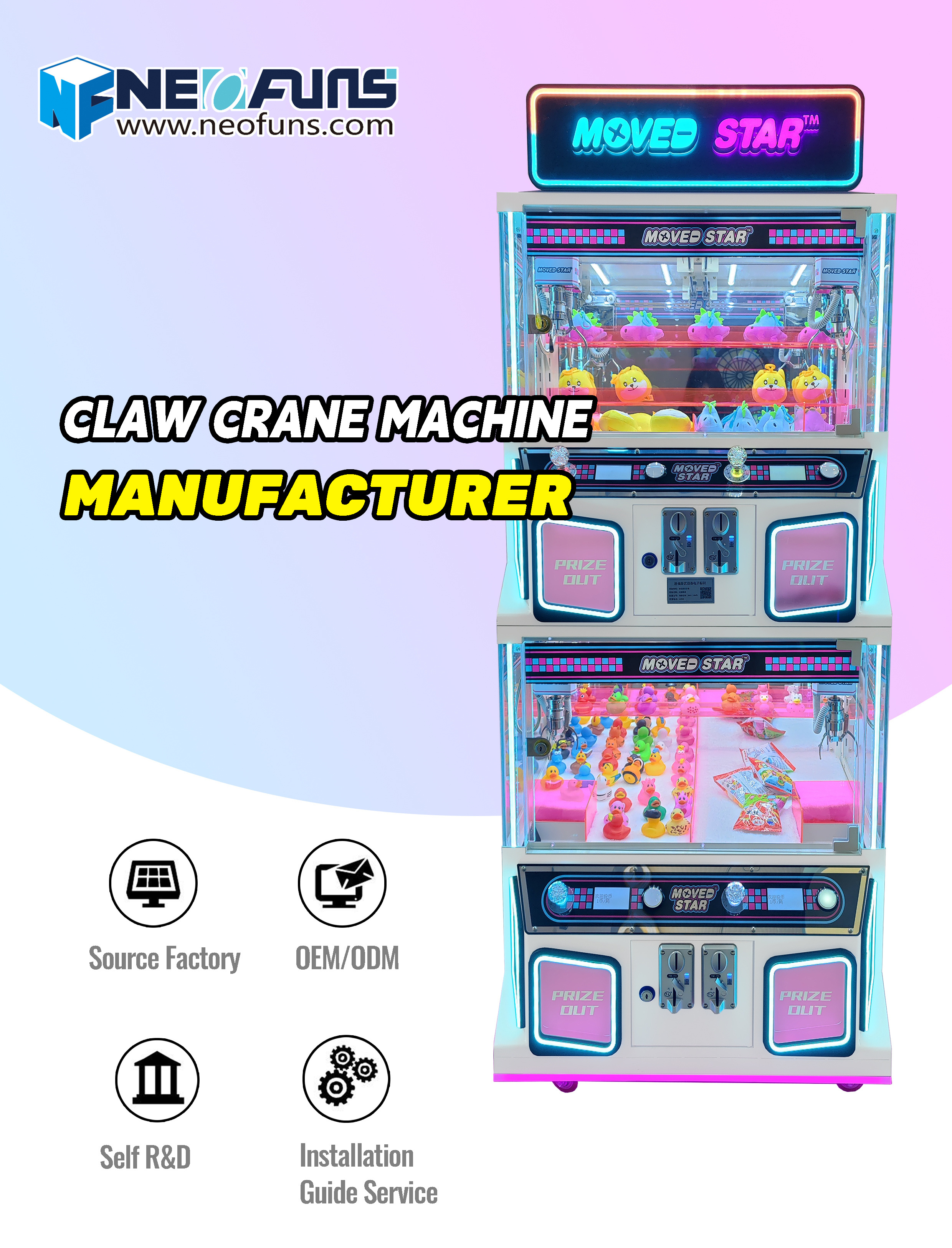 Coin Operated Arcade Toy 4 Player Claw Crane Machine moved star  Plush Toy Prize Vending Machine for sale