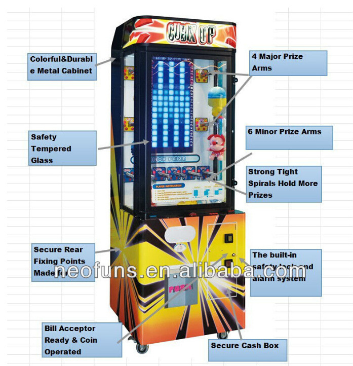 high quality hot new pile up stacker prize game arcade claw machine