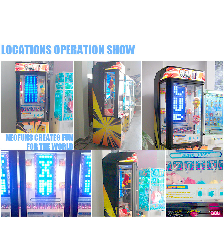 coin operated pile up brick plush stacker prize vending arcade game machine for sale