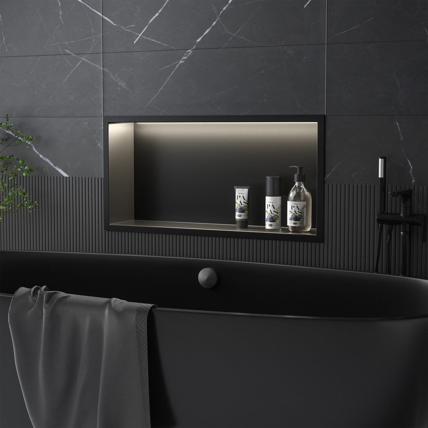 Neodrain Modern Design Matte Black Rectangular Shower Wall Niche Products Insert Stainless Steel with LED Lights