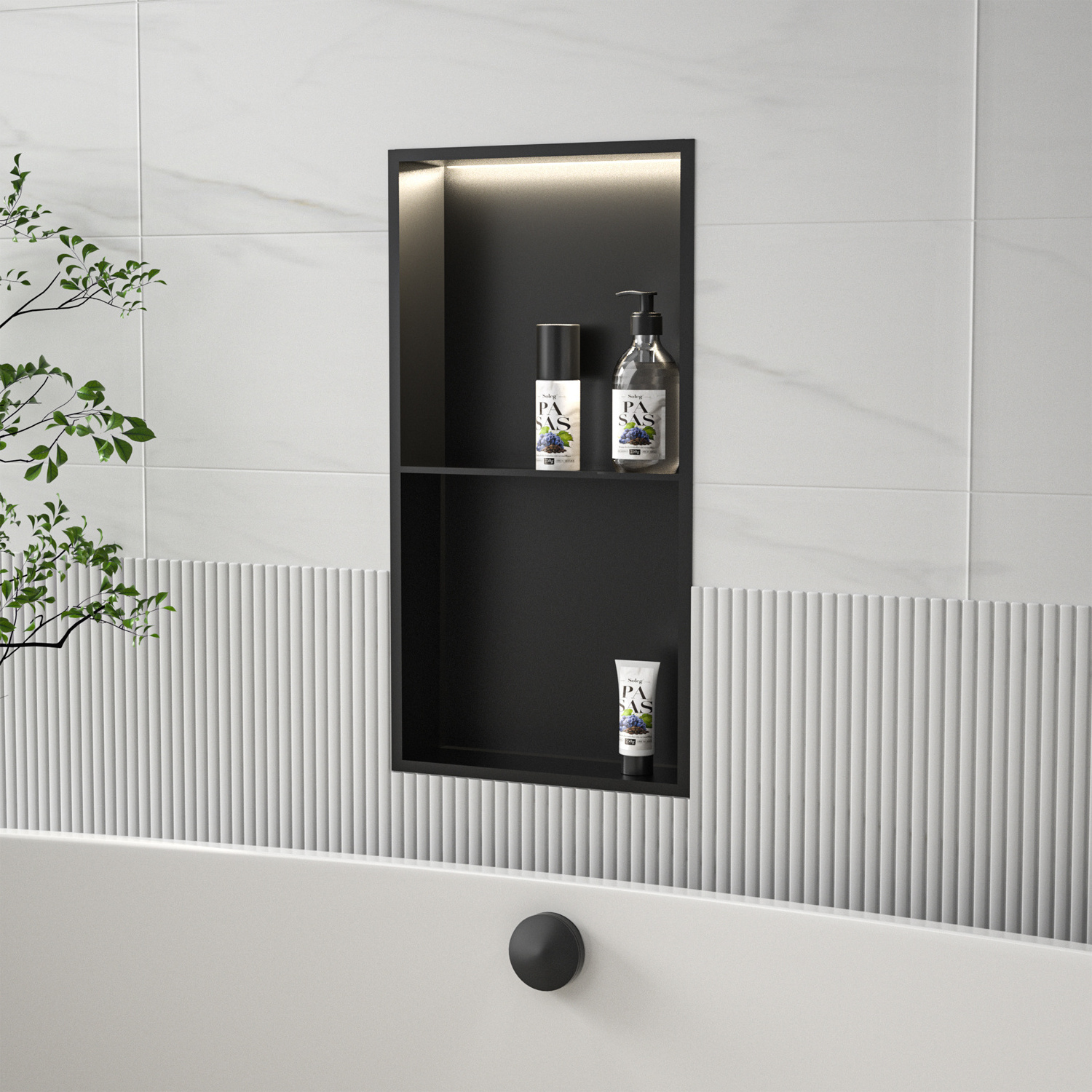 Popular Product Double Shelves Matte Black Recessed Wall LED Lights Bathroom Shower Niches