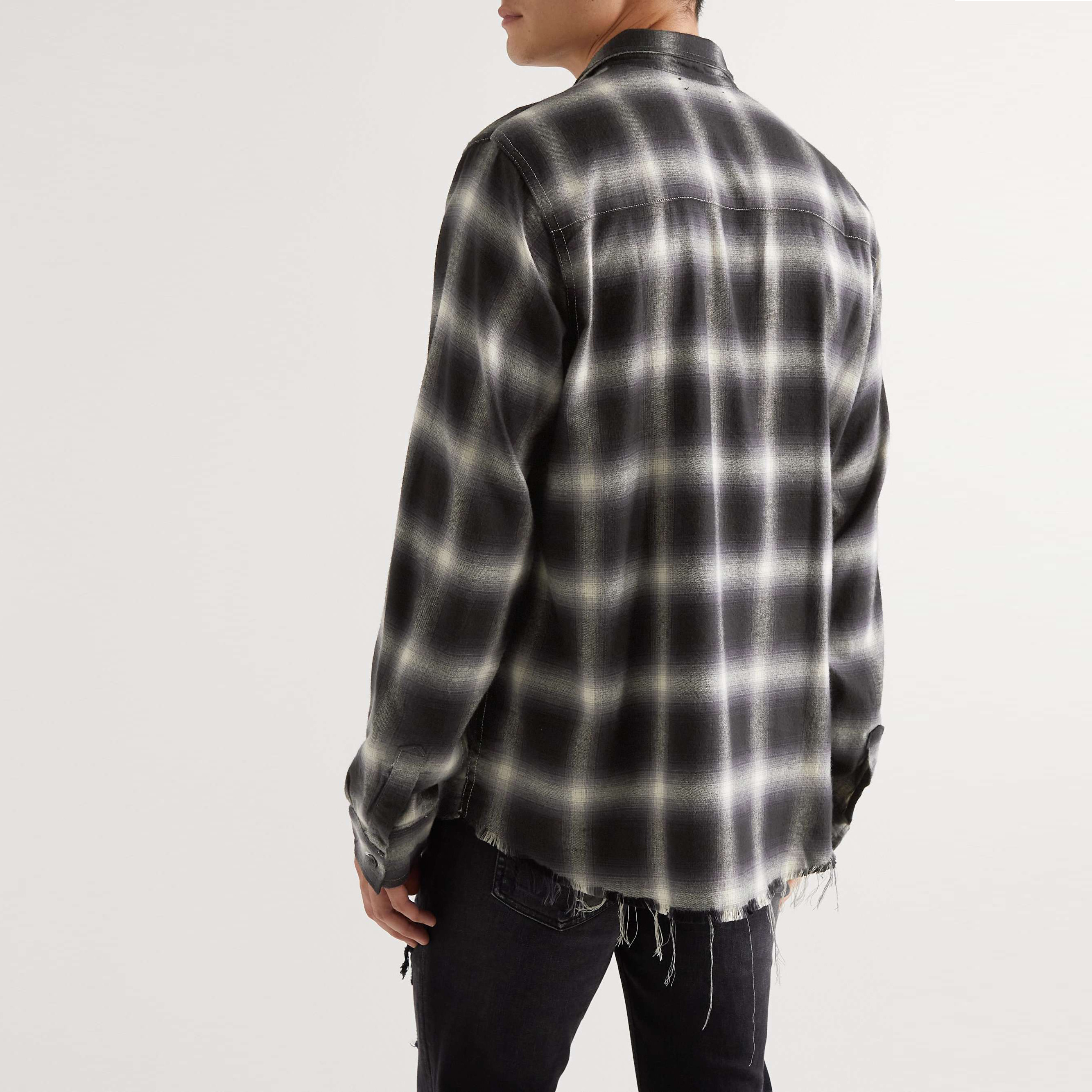 Custom Flannel Shirt Raw Edge Long Sleeve Cotton Distressed Fashion Plaid Jacket Button Down Plaid Flannel Shirt