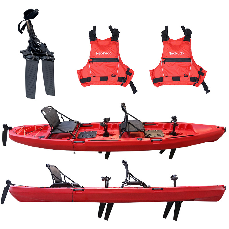 Paddle-Free Tandem Kayak Rotomolded Plastic Canoe Kayak 4 Meter long 2 Person Pedal Drive Fishing Kayak With CE Life Vests