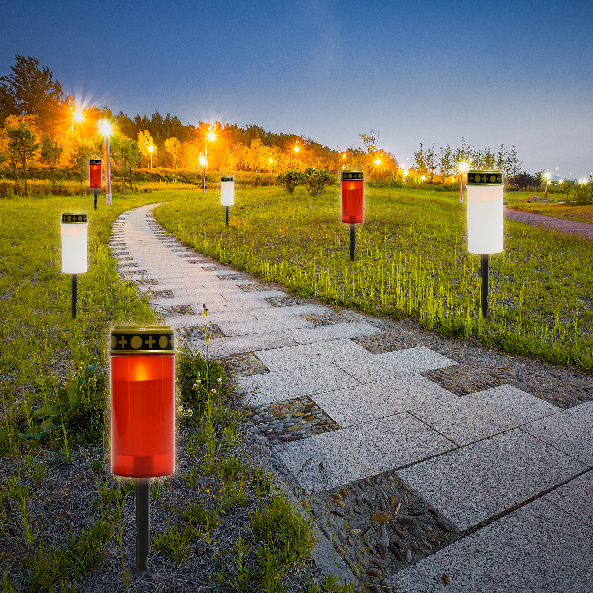 Neon-Glo Led Votire Solar Powered Pray Lantern Candle Flameless Lights For Grave Garden